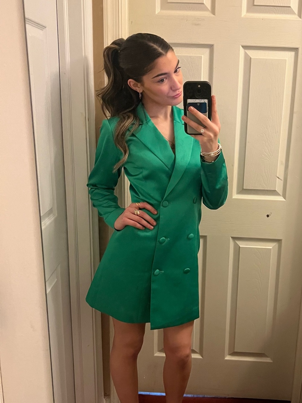 Adelyn Rae Stella Long Sleeve Emerald Green Tuxedo Blazer Style Dress - XS